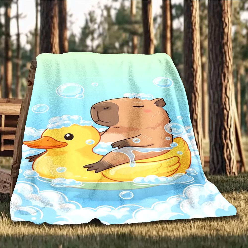 1pc Capybara Bath Print Outdoor Blanket, Lightweight Polyester,