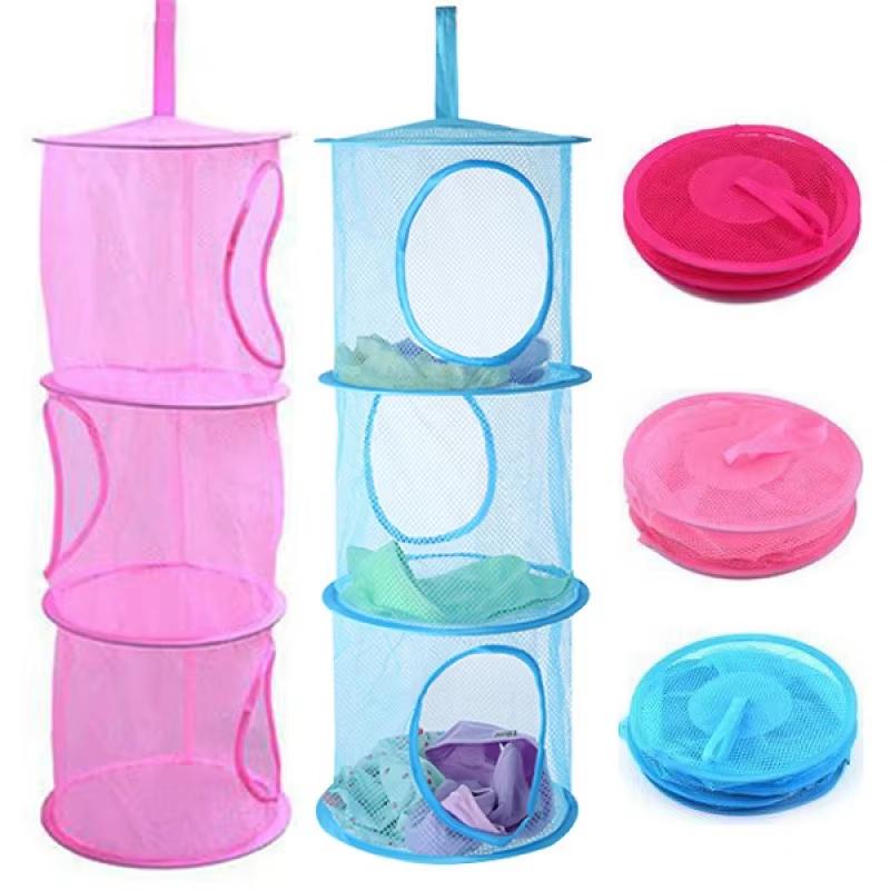 Hanging Mesh Stuffed Animal Storage Hammock Net, Foldable Toy Storage Organizer 3 Compartments Net