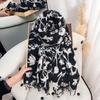 College Sweet Girl Fashion Flower Print Scarf Warm Thickened Imitation Cashmere Fringed Scarf
