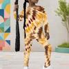 Girls Black Beige Printed Round Neck Long Sleeve Top Fitted Pants Two Piece Set