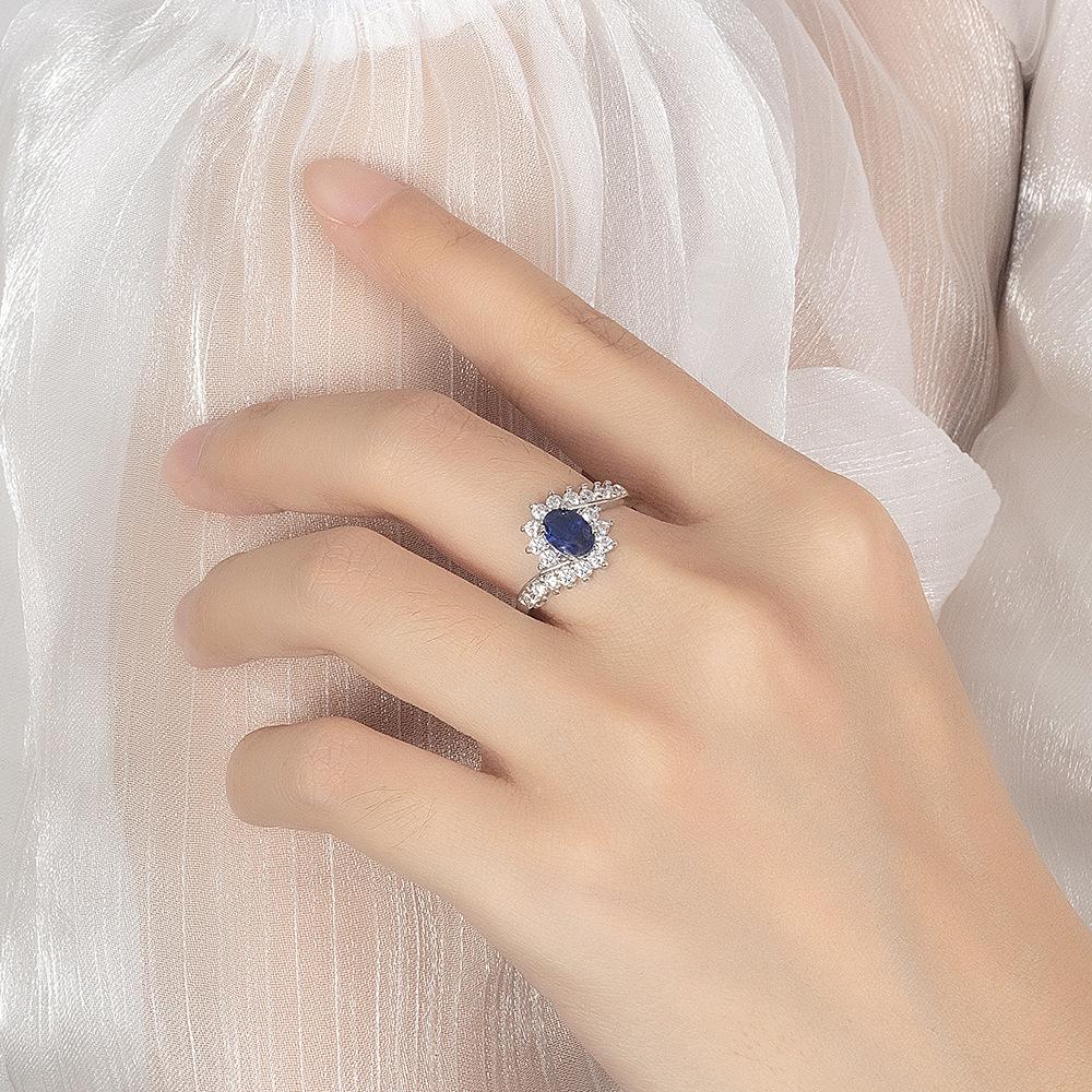 925 Sterling Silver Fashion Design Sense Pigeon Egg Red Blue Zircon Sunflower Ladies Light Luxury Ring Birthday Party Gift
