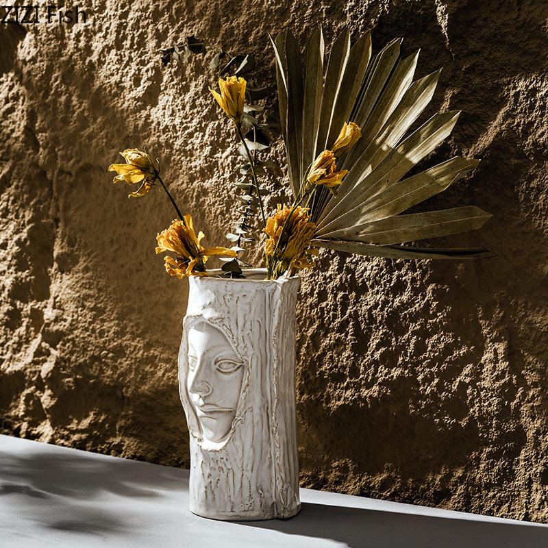 Nordic Art Facial Керамическая ваза Творческая композиция из сухих цветов Посуда Украшения для гостиной Обеденный стол Украшения для дома Искусство