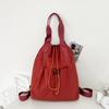 Solid Color Casual Backpack Shoulder Bag Nylon Drawstring Sewing Thread Pocket Women's Backpack