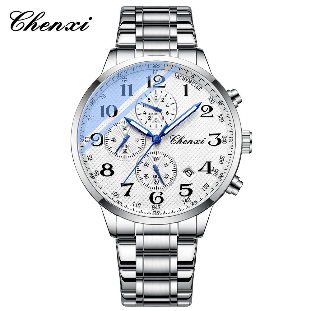 CHENXI Quartz Watch Man Waterproof Stainless Steel Bracelet Multifunction Men's Watches Date Chronograph Luminous New
