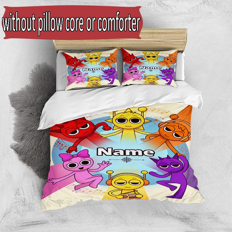 3pcs Duvet Cover Set (1*Duvet Cover + 2*Pillowcase, Without Core), Custom Name Game Sprunki Pattern Bedding Set, Home Bedroom Decor Gift