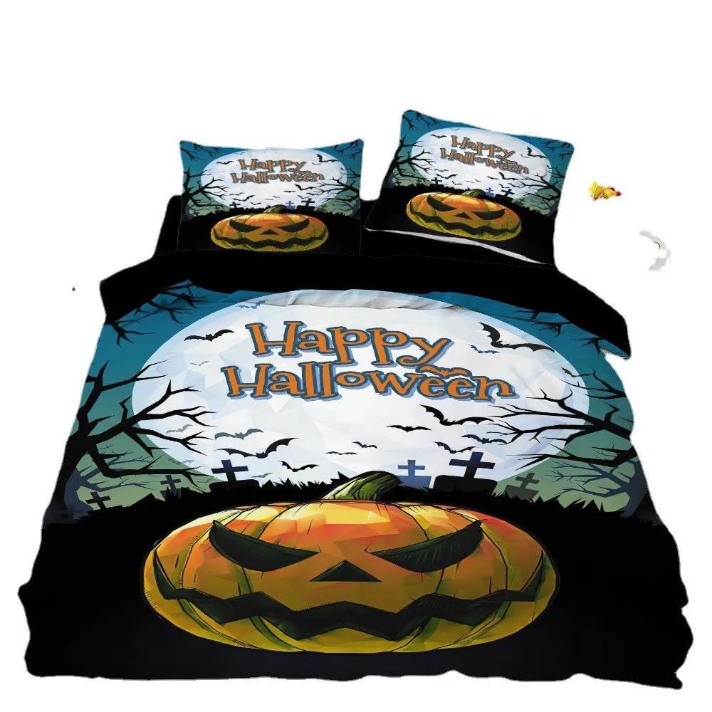 Счастливого Хэллоуина Дерево Тыква Постельное белье Комплект Кинг-сайз Тема ужасов Королева Пододеяльник Готический Жуткий Пододеяльник Для Детей Взрослых