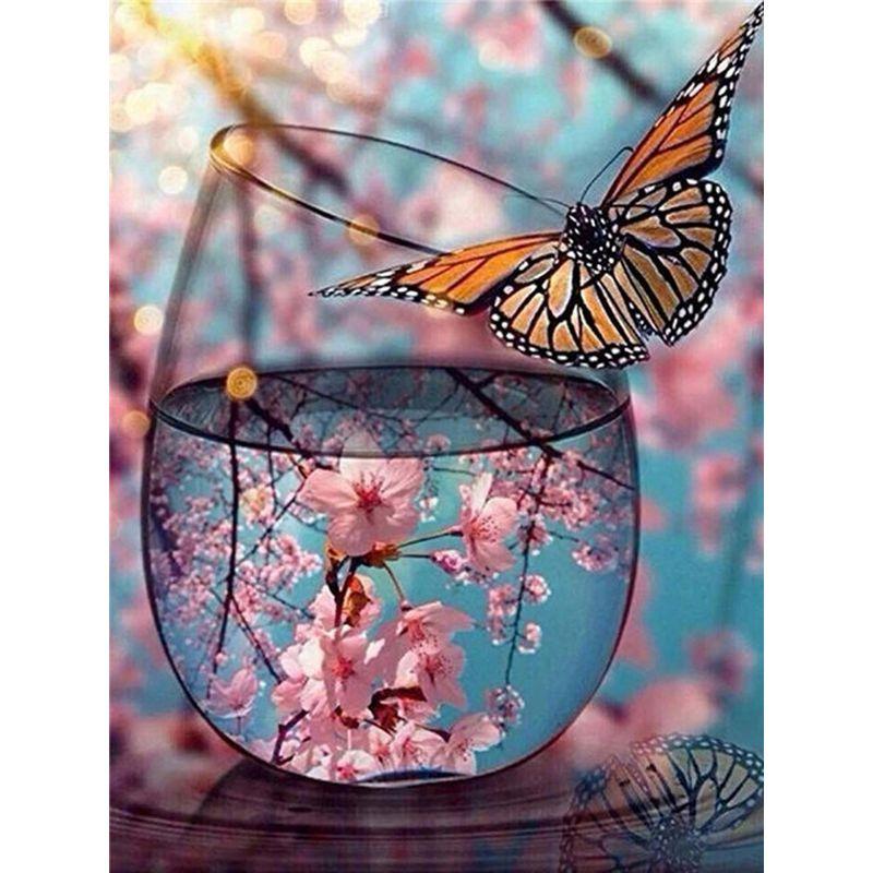 5D Diy Алмазная картина Полный круглый стеклянный стакан для воды Пейзаж Алмазная вышивка крестом Мозаика Домашний пейзаж Стена