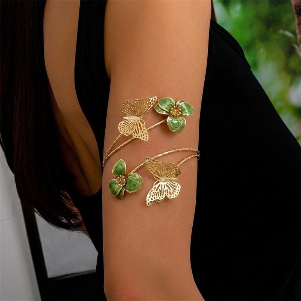 White Butterfly Flower Arm Cuff Gold Color Flower Cuff Arm Ring Vintage Spiral Arm Bracelet Gifts