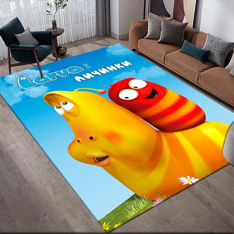 Larva Art Flannel Printed Carpet, Home Sofa Decoration for Living Room & Bedroom, Non‑Slip Play Flannel Floor Mat for Game Room