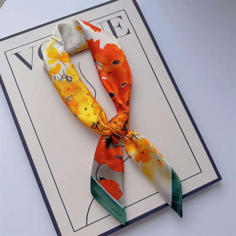 New Hundred Hundred Satin Letter Print Neckerchief 70×70 Silk Scarf Small Square Scarf High Sense of French Scarf
