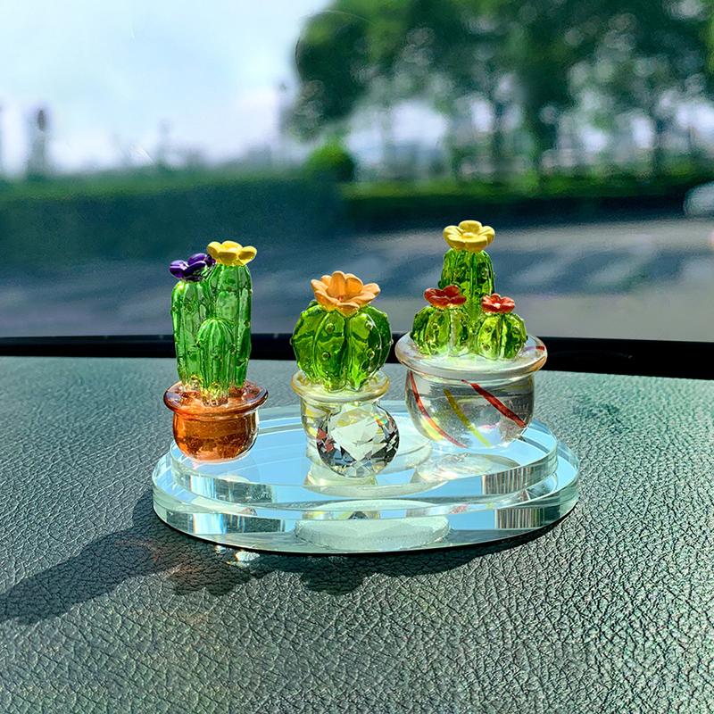 Glass Cactus Figurines Ornaments Mini Bonsai Decor Cute Miniature Desktop Craft
