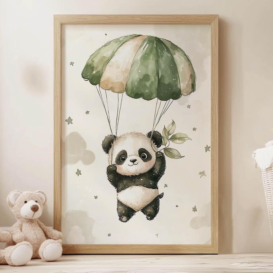 Plakat Panda Na Spadochronie - Bezkresne Niebo Plakat Panda Na Spadochronie - Bezkresne Niebo, 30X40 Cm, Rama Aluminiowa Złota, Papier Matowy 230 Gsm