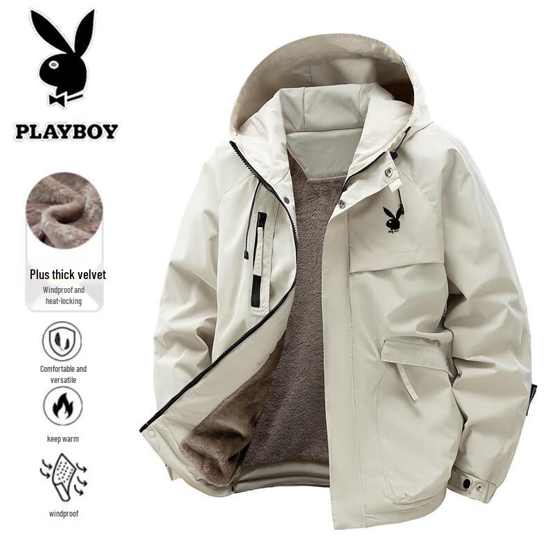 PLAYBOY Мужская рабочая куртка с капюшоном на флисовой подкладке