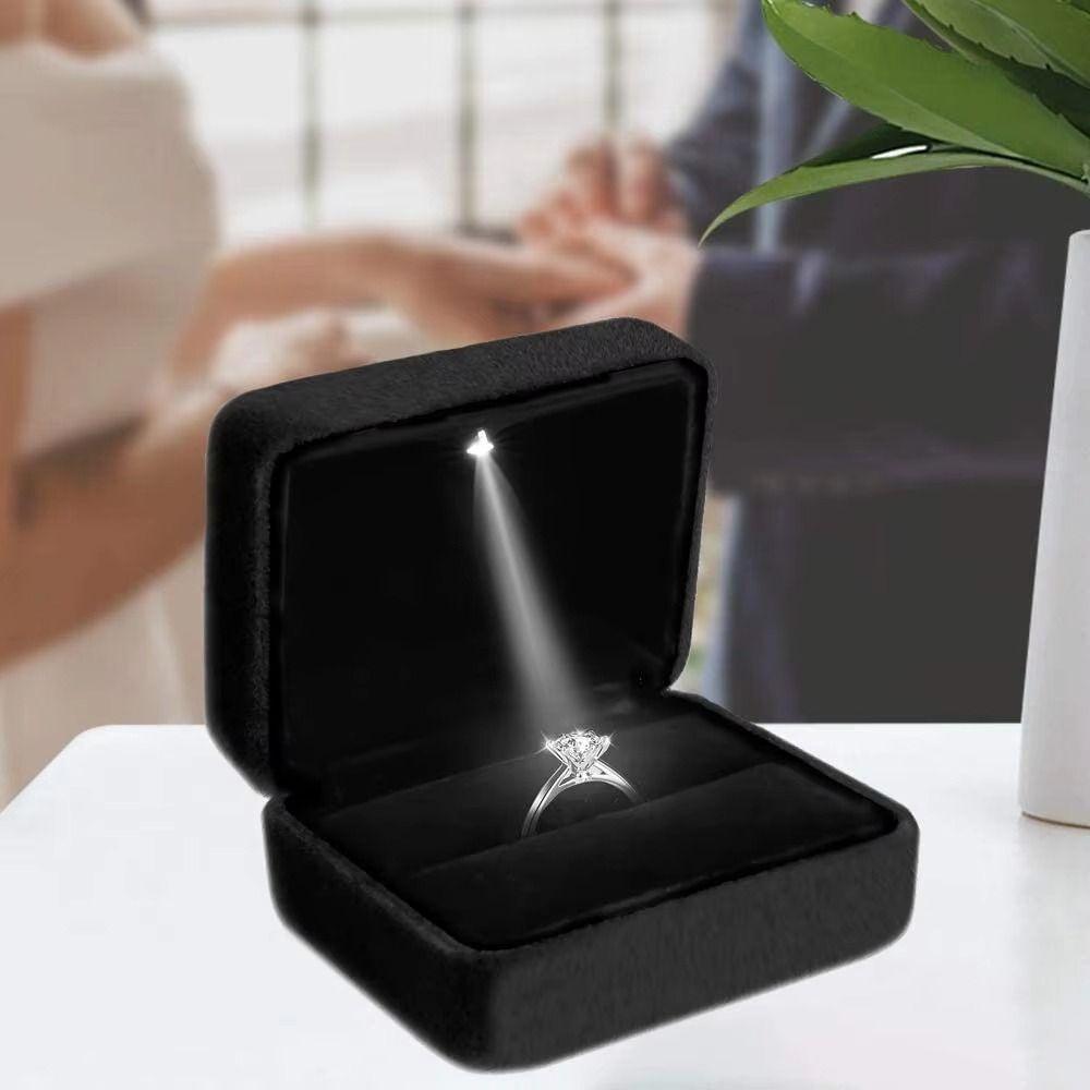 Velvet Ring Holder Case Square Shape Jewelry Organizer Box LED Ring Jewelry Box Anniversary