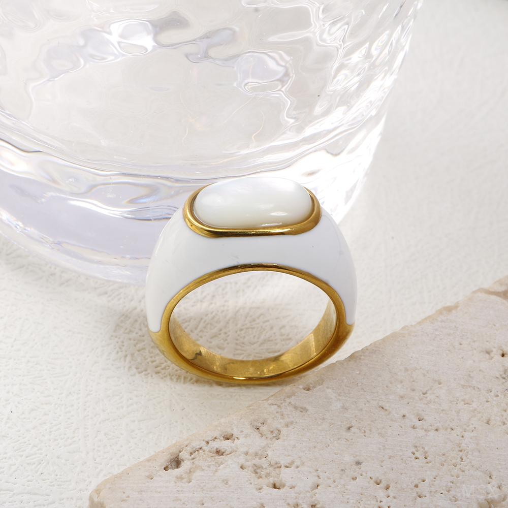 JOVO LOVE Высококачественное простое кольцо для женщин и мужчин из натурального камня павлина, белое перламутровое кольцо с глазурью, ювелирные аксессуары