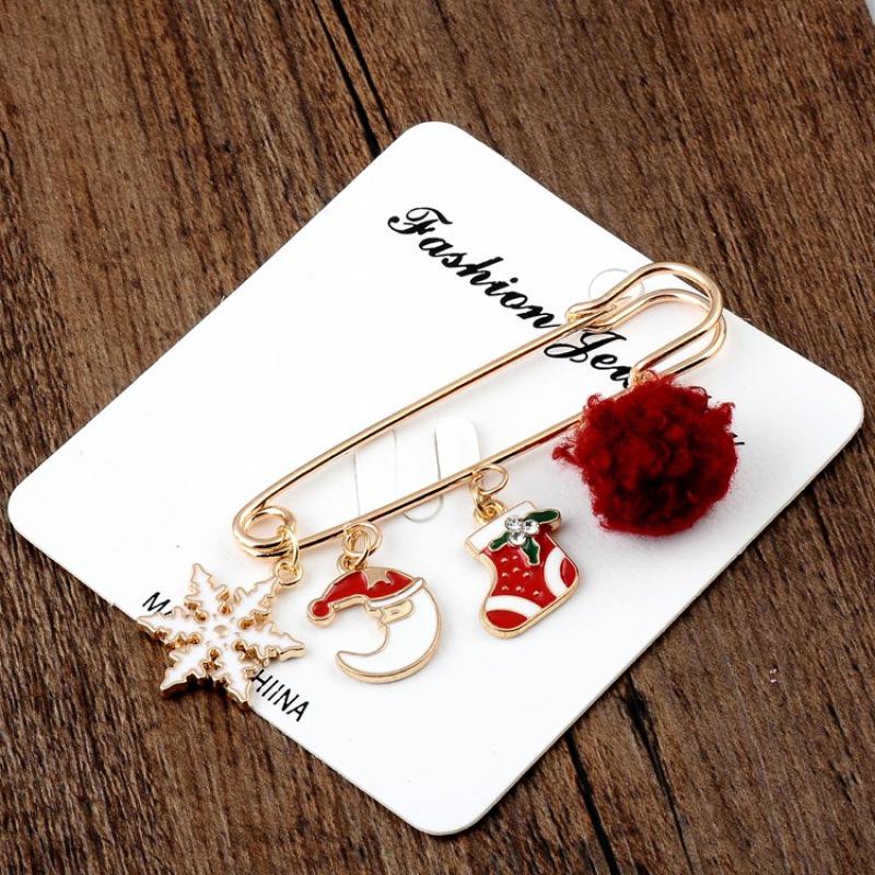 Christmas Series Jewelry Santa Claus Elk Tree Snowflake Snowman Hat Glove Bell Brooch MIT