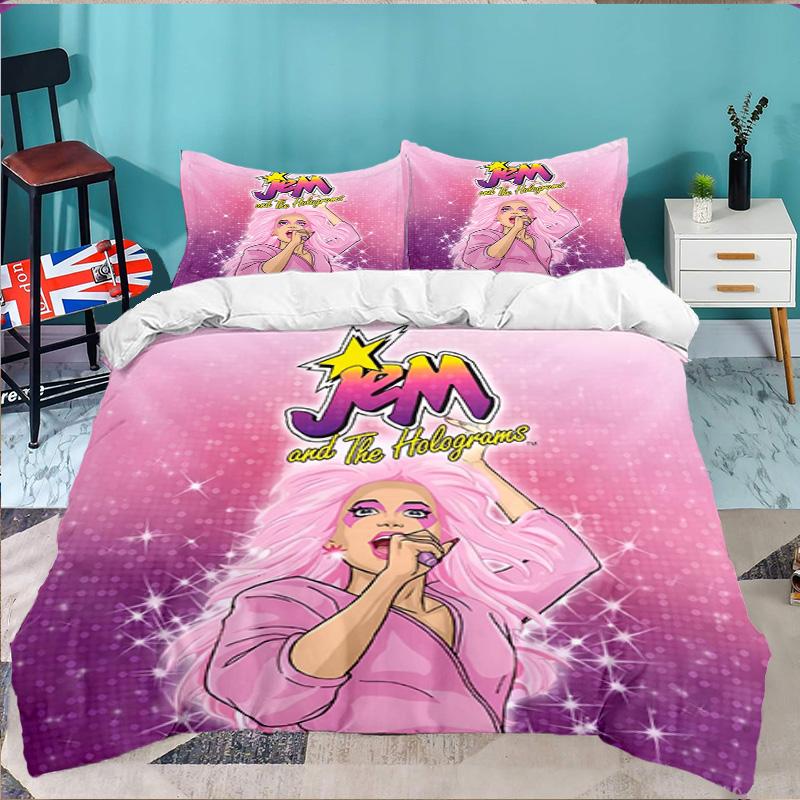 Jem Anime Characters 3pcs Bedding Set,Including 1pc Duvet Cover And 2pcs Pillowcases Perfect Gift for Christmas,Ideal for Bedroom, Dormitory