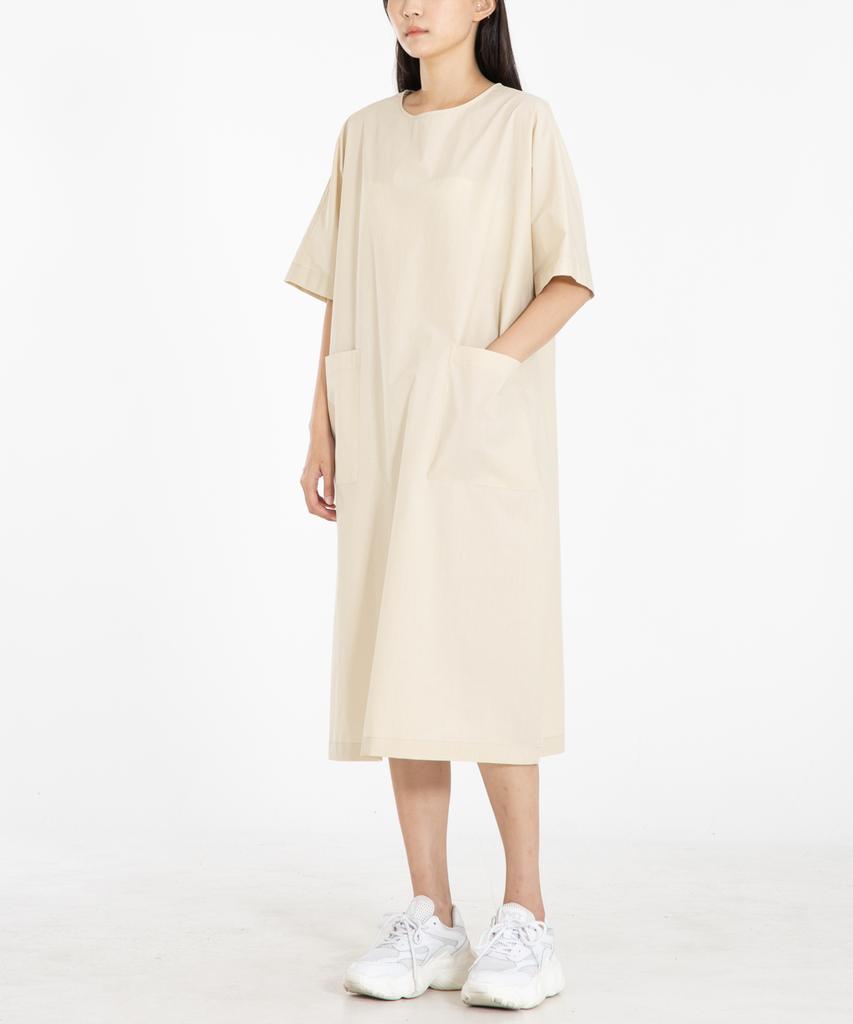 Row To Row Wrd043 Crispy Cotton Pocket Dress (Apricot)