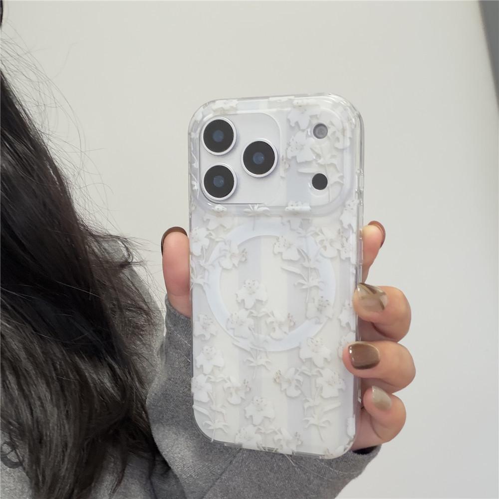 Элегантный магнитный чехол с цветочным узором для iPhone 17 Pro/16 Pro Max/15 Pro, двухслойный, защищенный от падений