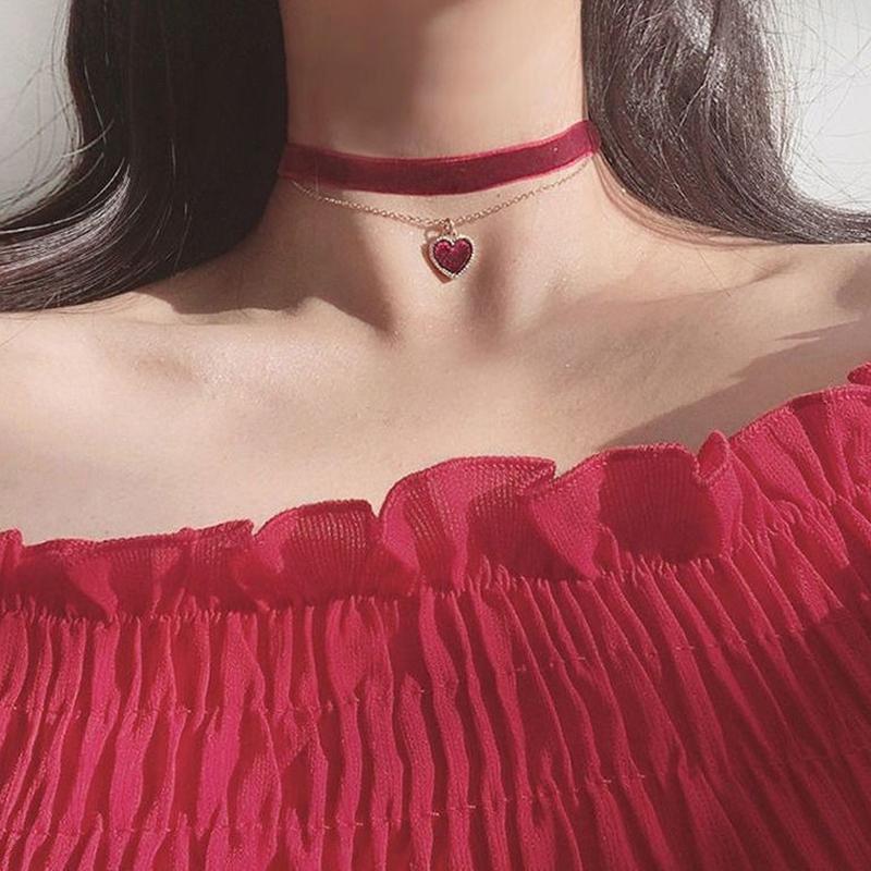 Классический бархатный чокер-ожерелье с подвеской в форме сердца для женщин, милая индивидуальная подвеска, ювелирное украшение, подарок на день святого Валентина