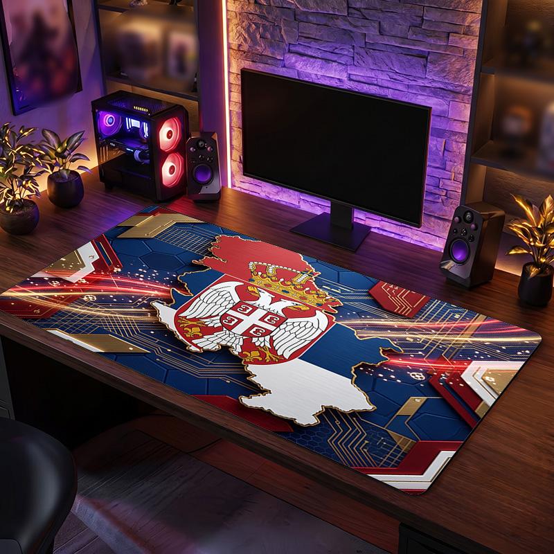 X2519==Serbia Crest Mouse Pad, Extended Non Slip Rubber Desk Mat for Gaming Office Laptop Fan Gift