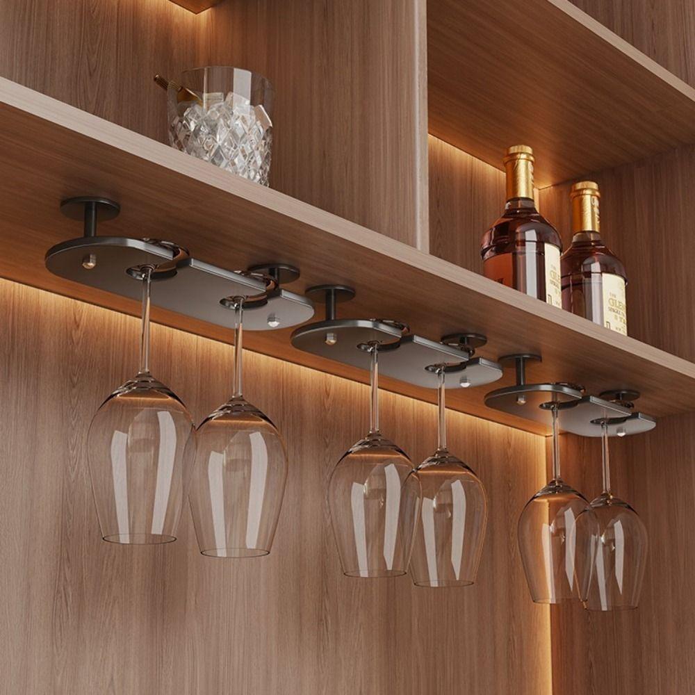 Punch-free Upside Down Shelf 2/3/4 Slots Goblet Storage Rack Inverted Goblets Rack Wine Cabinet