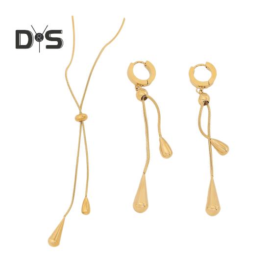 Water Drop Jewelry Adjustable Y Shape Slider Chain Necklace Golden Hoop Earrings for Weddings Parties