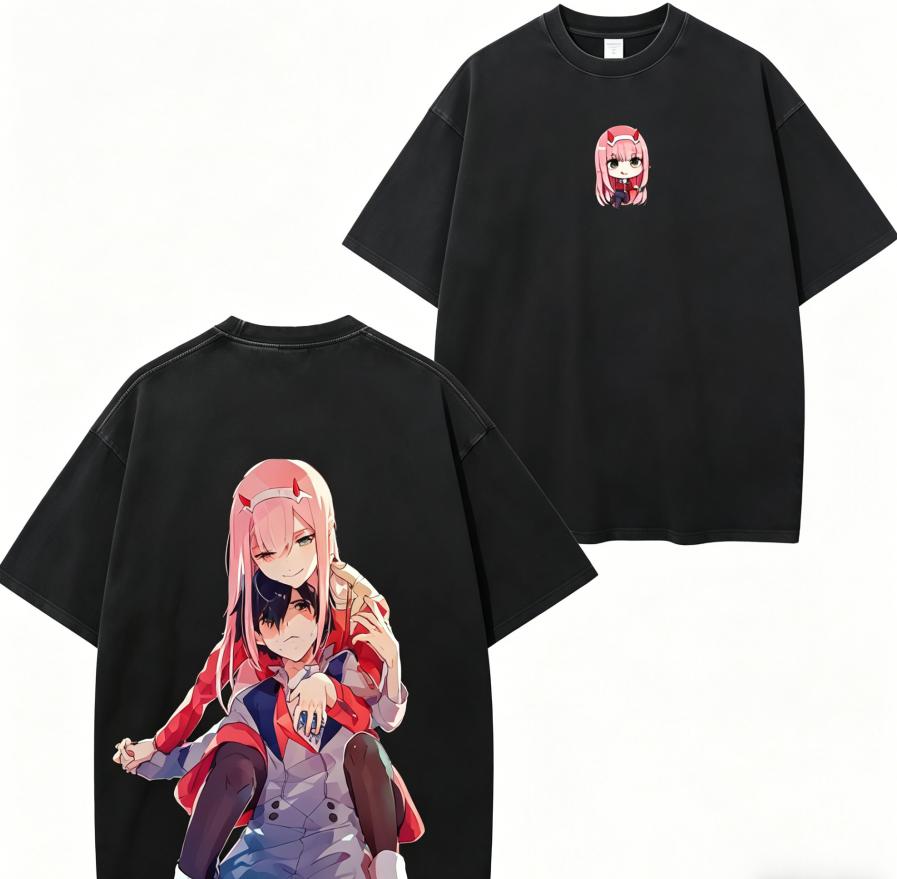 DARLING in the FRANXX Зеро Ту Аниме Любитель Стиранная Футболка Круглогодичная одежда Высокое качество Личность Одежда Большой Размер Унисекс Новая Модель Футболка для Пар