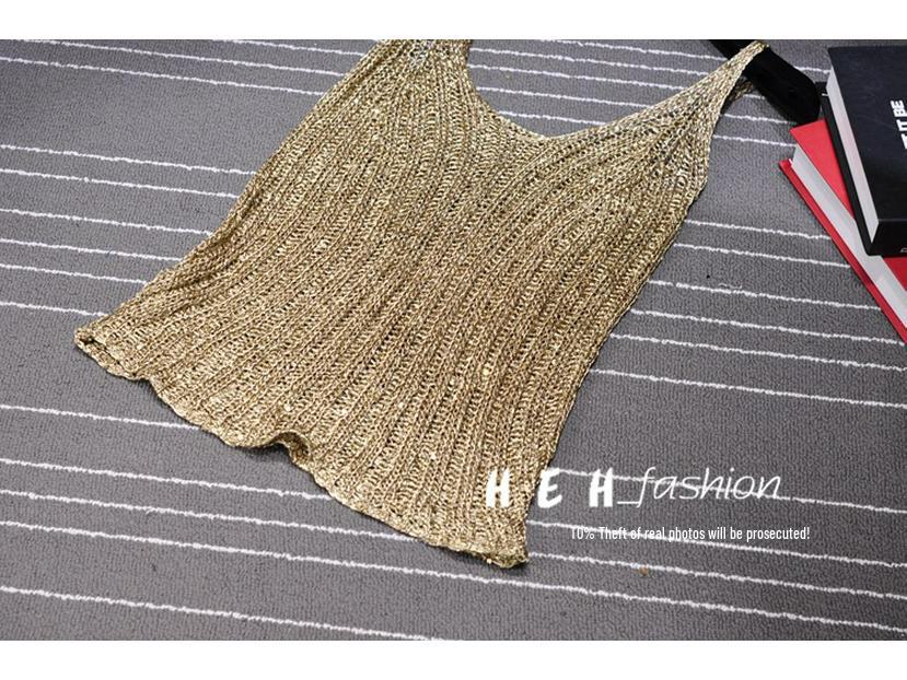 Bingbing Блестящий полосатый трикотажный топ-комбинезон