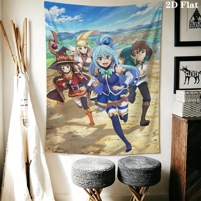 KonoSuba Wall Tapestry Aesthetic Wall Hanging Printed Fabric Blanket Decorative Tapestries for Bedroom Living Room Home Decor