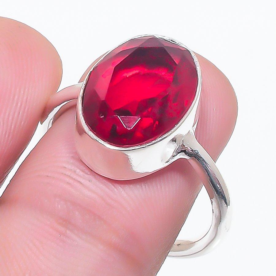 Natural Garnet Gemstone Handmade 925 Sterling Silver Jewelry Ring Size 8 Y3j42
