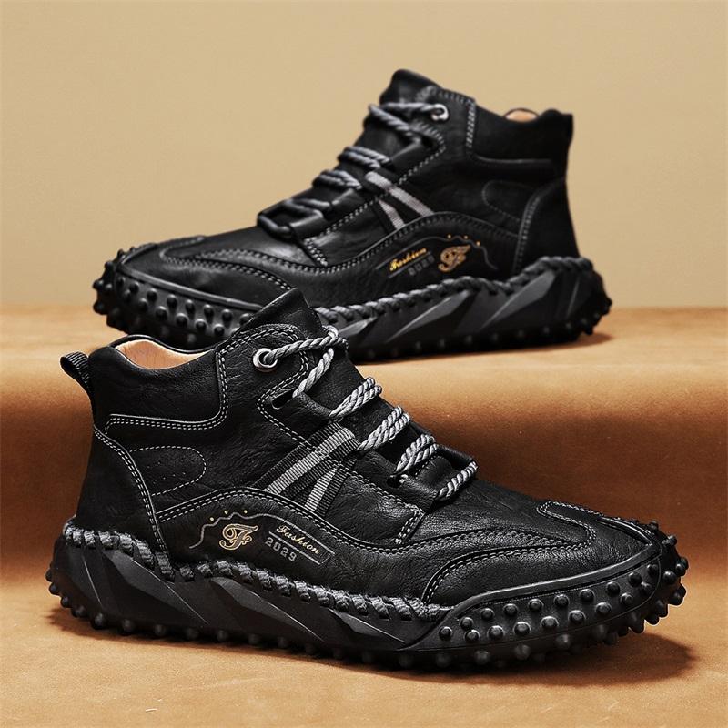Новые мужские походные ботинки из кожи ручной работы, осенние дизайнерские кроссовки, нескользящая повседневная кожаная обувь, ботильоны, обувь для походов на открытом воздухе
