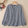 ZANZEA Women Casual V-neck Plaid Print Loose Long Sleeve Blouse