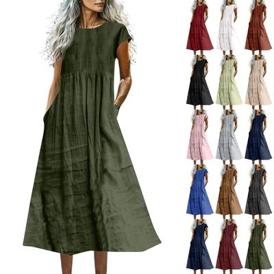 Женское модное однотонное хлопково-льняное платье без рукавов свободного кроя с карманами