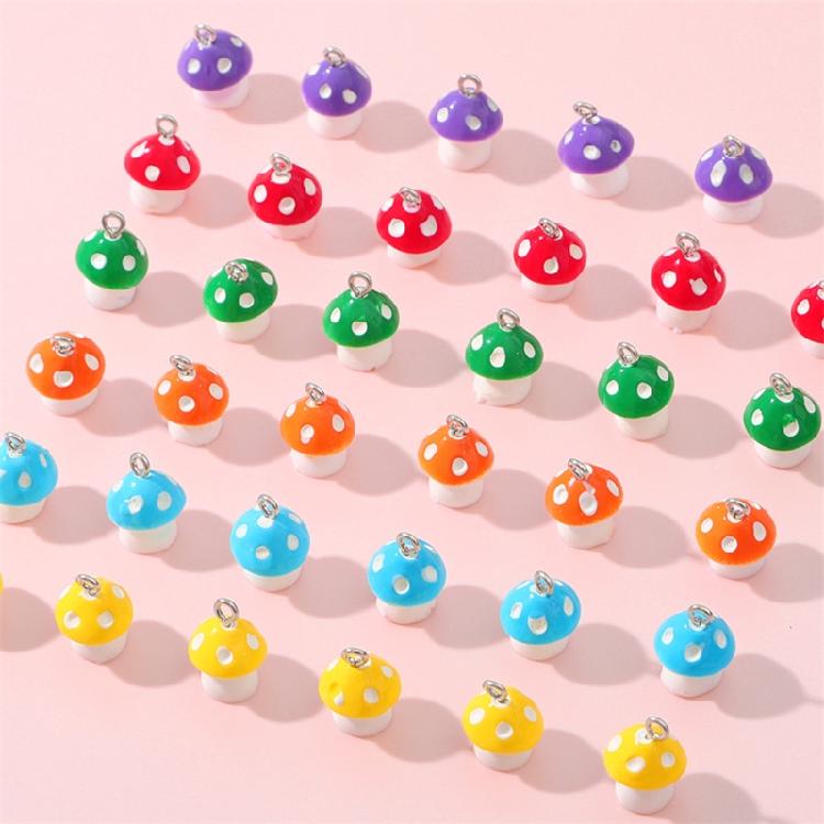 Colorful Mushroom Resin Pendants Earrings Beaded Ornaments Bracelet Pendant Jewelry Making Accessories for Craft Lover