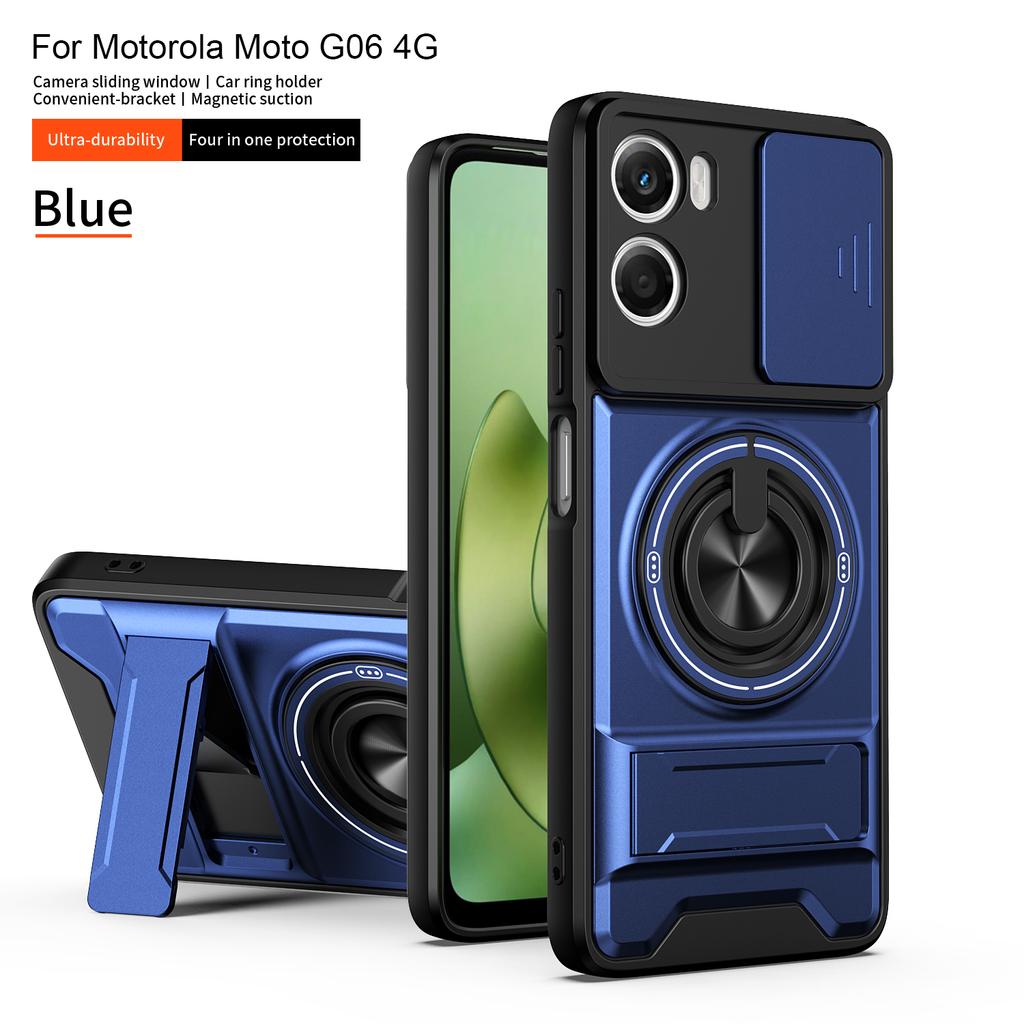 Чехол для Motorola G06 Чехол-книжка Moto G06 с держателем Magsafe Магнитный складной держатель Военная броня Защитная крышка для камеры