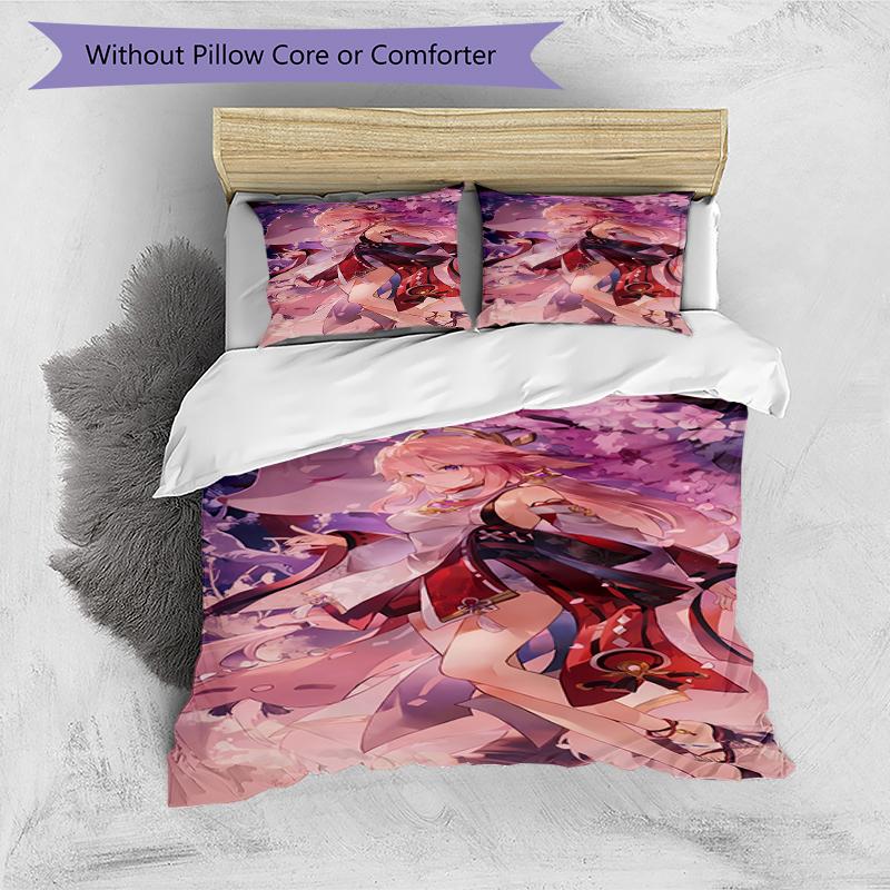 3pcs Genshin Impact characters4 pattern bedding set duvet cover set includes duvet cover &pillowcases, perfect all season bedroom decoration & gift