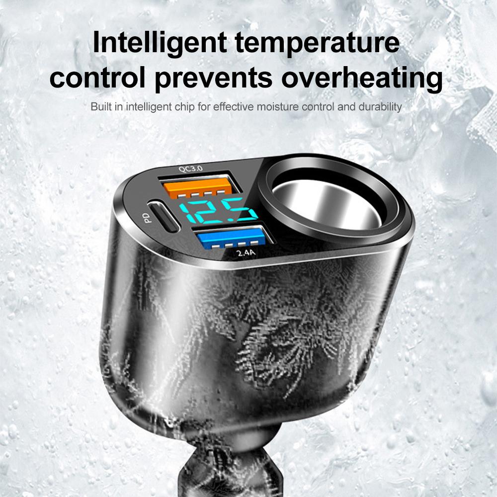 Разъем для автомобильного зарядного устройства 66 Вт PD QC3.0, разветвитель для быстрого зарядного устройства, два порта USB для зарядного устройства типа C со светодиодным дисплеем, адаптер питания