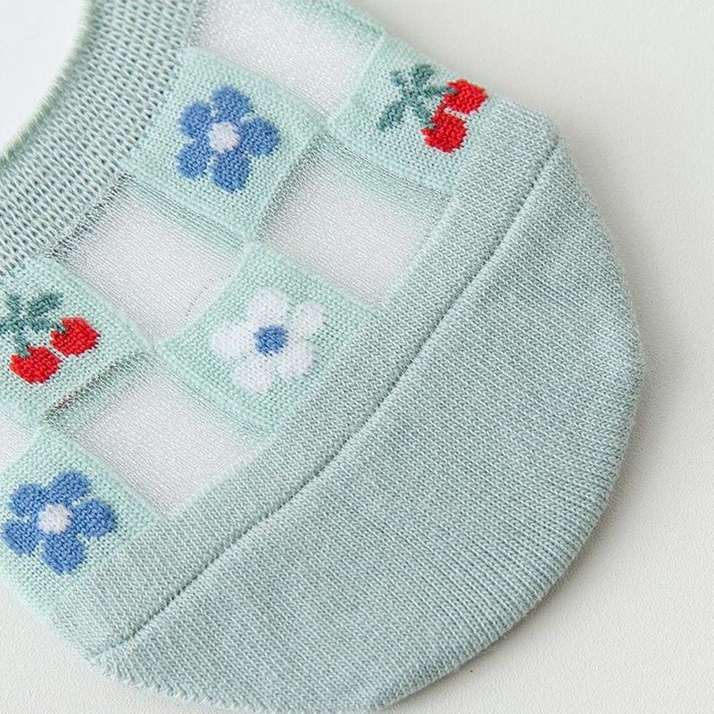 Women Mesh Flower Socks Silicone Anti-slip Invisible No Show Socks Summer Ultra-thin Breathable Sock Low Cut Boat Socks