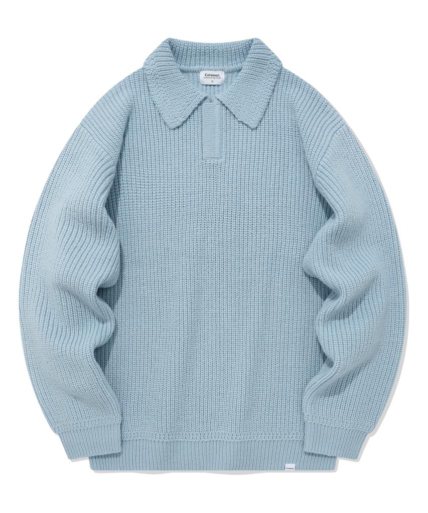 COVERNAT Open Collar Knit Blue