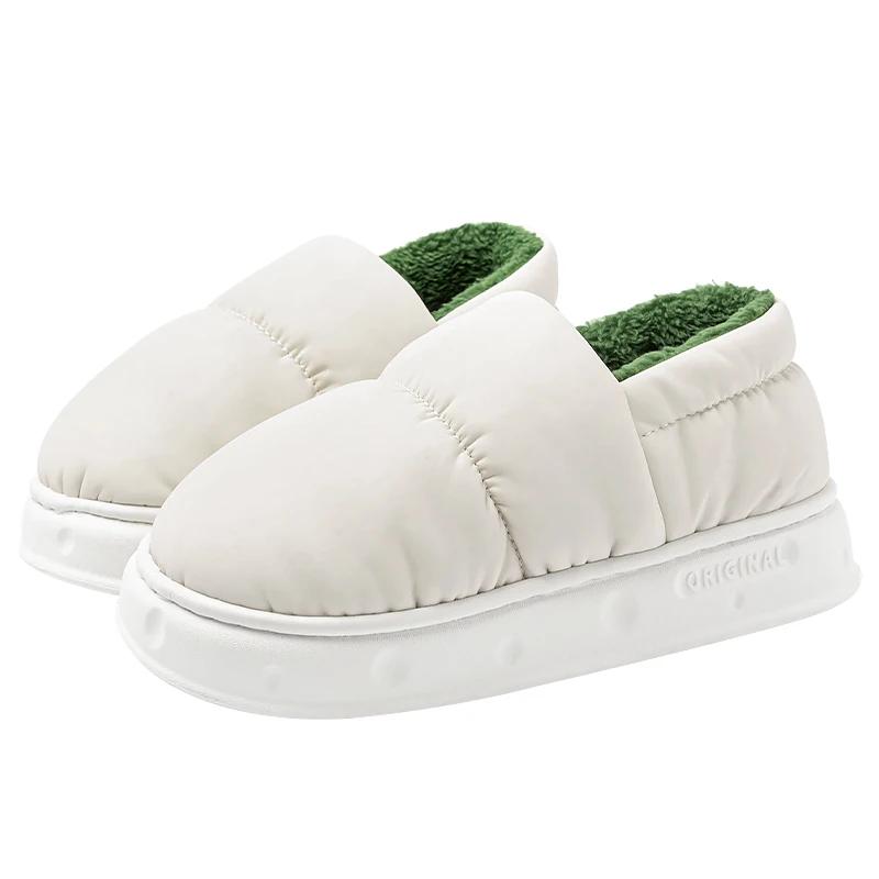 Модные зимние хлопковые тапочки, водонепроницаемые, нескользящие, с толстой подошвой, для пар, для домашнего использования, плюшевые хлопковые тапочки для женщин