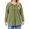 Women's Plus Size Fashion Printed Casual Pleated Round Neck Long Sleeve Top