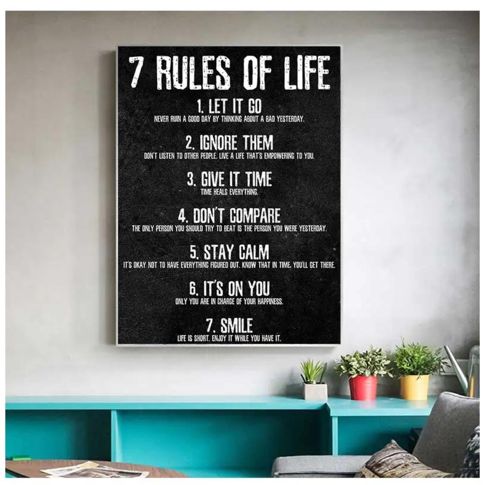 Motivational Posters and Prints on The Wall Canvas Painting Art Picture for Living Room 7 Rules of Life Watch Your Thoughts