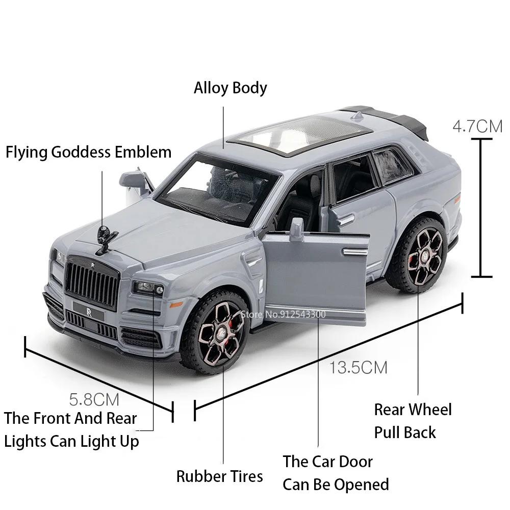 1:36 Scale Cullinan Toy Car Model Alloy Diecast Rubber Tires Sound Light Pull Back Simulation Toy Vehicles Models for Adult Toys