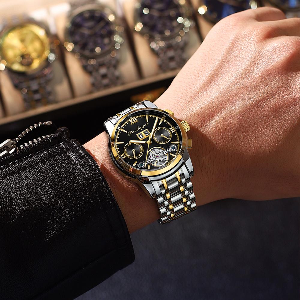 Automatic Mechanical Man Wristwatch Hollow Tourbillon Stainless Steel Men Watch Waterproof Luminous Date Men's Watches