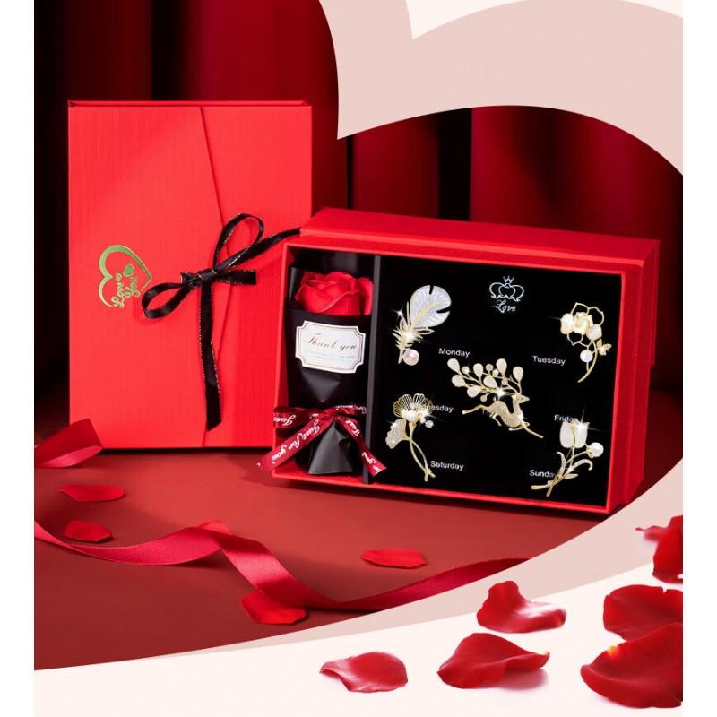 Elegant Floral Brooch Set Women 5-Piece Alloy Pin Collection With Camellia Rose Wheat Motifs Korean Style Chic Accessory