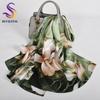 BYSIFA|Green White Silk Scarf Cape Printed Winter Elegant Lotus Design Long Scarves Shawls Fashion Brand Head Neck Scarves Wraps