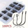 100pcs Fishing Hooks Set High Carbon Steel Sharp Barbed Fishhooks Rock Fishing Gear Tackle Accessories for Saltwater
