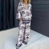 Женские длинные брюки Fashionista с V-образным вырезом и принтом, с длинным рукавом и карманом, повседневный женский повседневный костюм