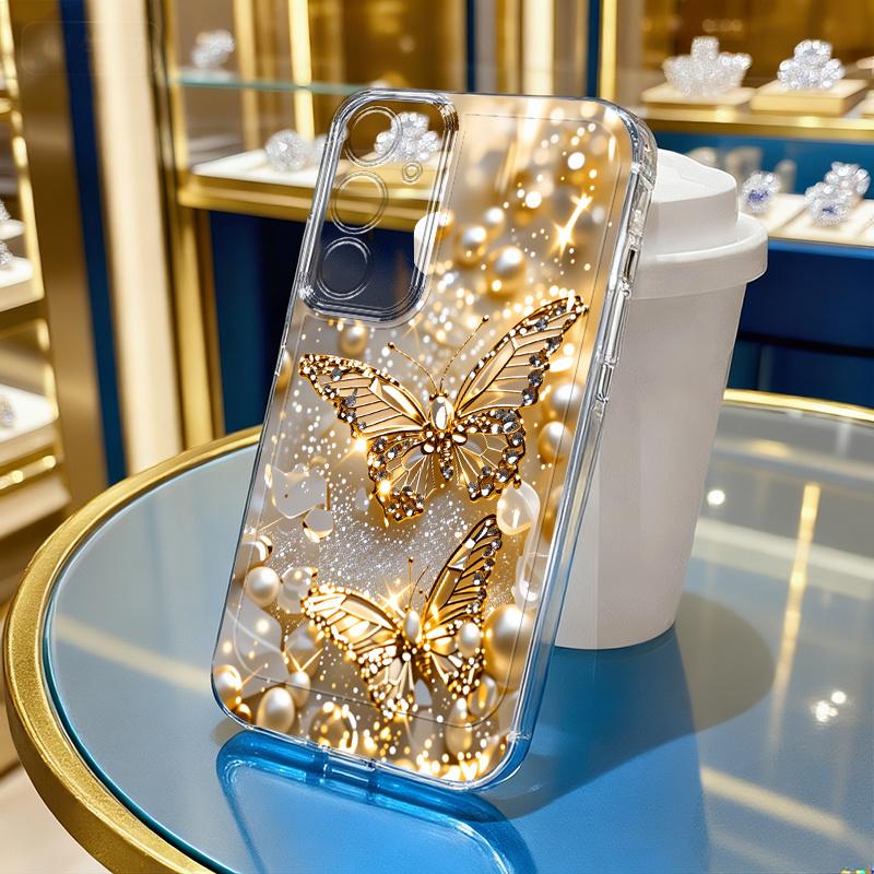 Золотая бабочка Алмазный узор Чехол для телефона для Samsung Galaxy S26 S25 S24 S23 S22 S21 S20 fe/plus/Ultra Прозрачный противоударный